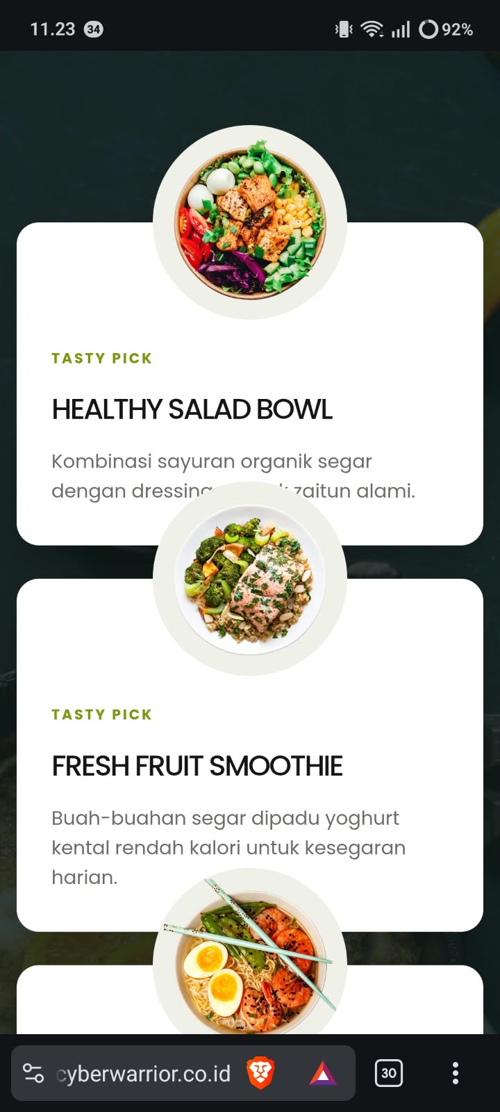 Dokumentasi Revisi Tampilan Mobile Menu Card