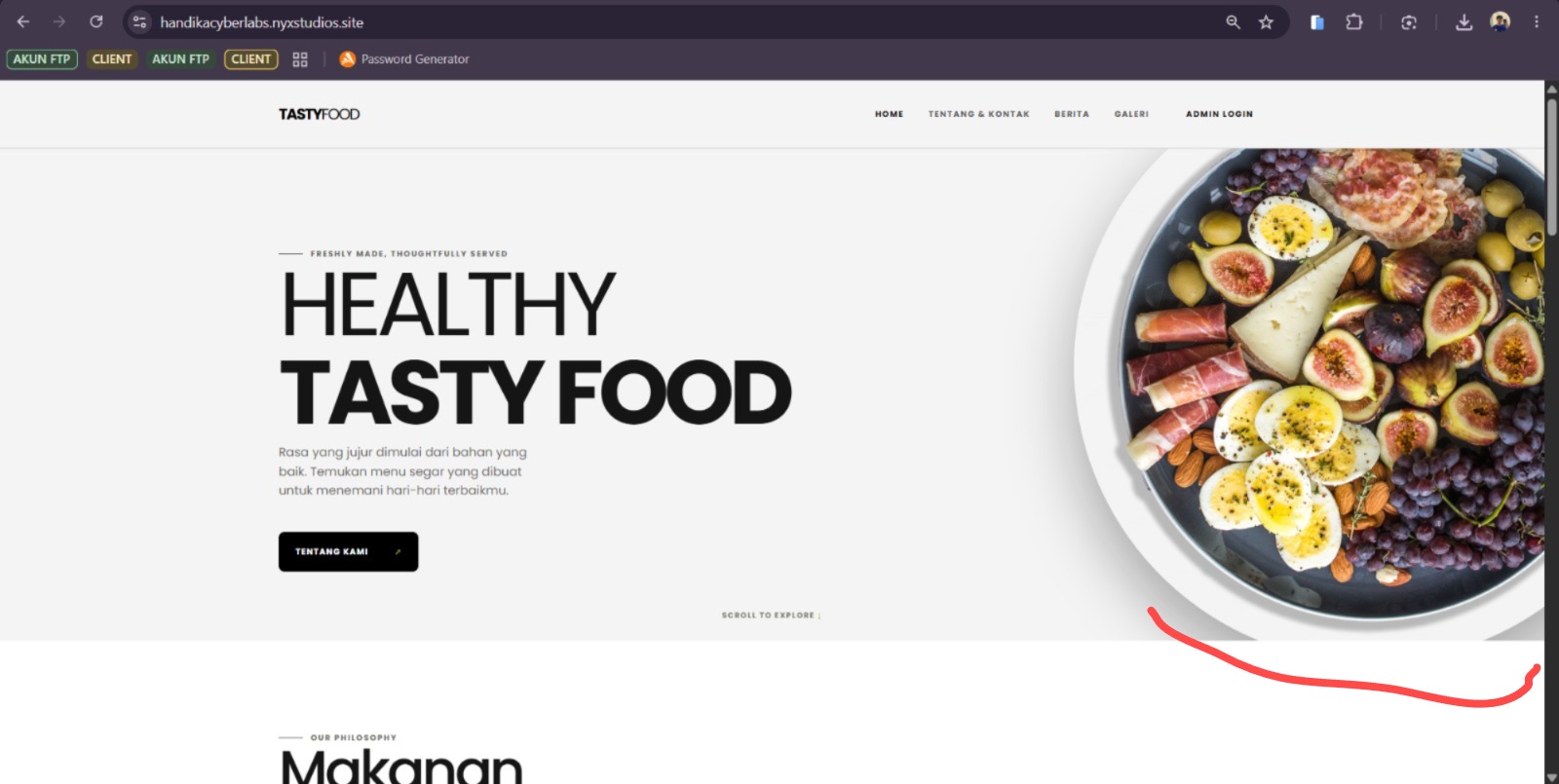 Tampilan Website Tasty Food